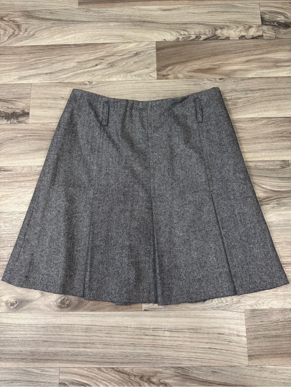 Barbour Classic Pleated Herringbone Skirt Wool Cashmere Blend Fully Lined Sz 8